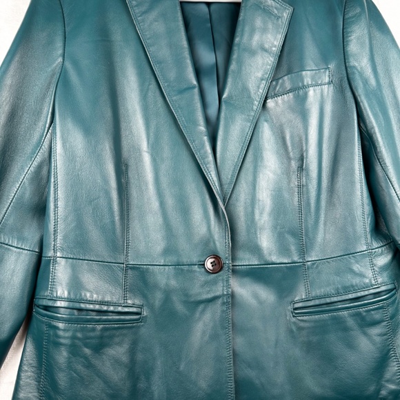 Jones New York Leather Jacket Women’s Beautiful Turquoise Color size US 12 - Picture 7 of 15